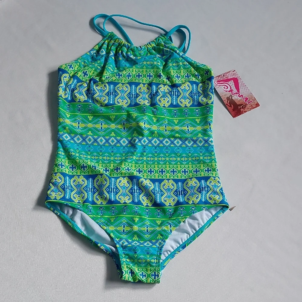 Kanu Surf  Girls Jasmine Halter One Piece Swimsuit Mahina Green Size‎ 14